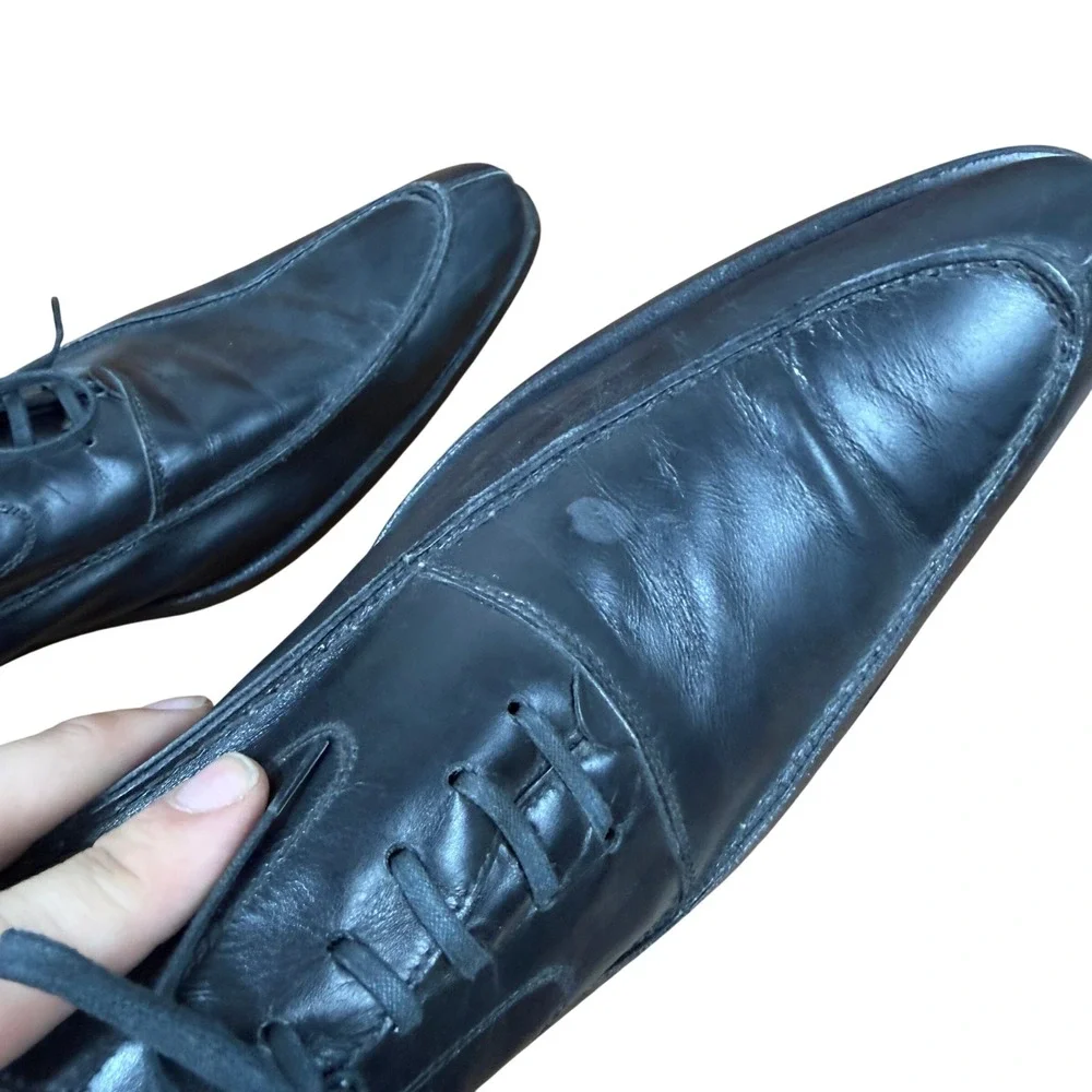 To Boot New York Oxford Shoes Mens 10 Black Leather Apron Toe Lace Up Italy